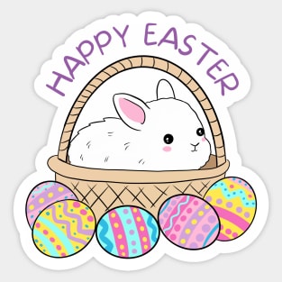 Happy easter a cute bunny in a basket Sticker